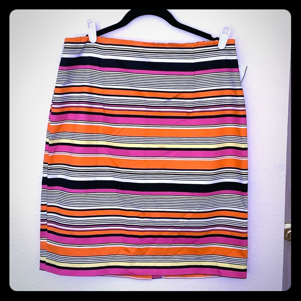 Worthington Neon Striped Midi Skirt sz 14